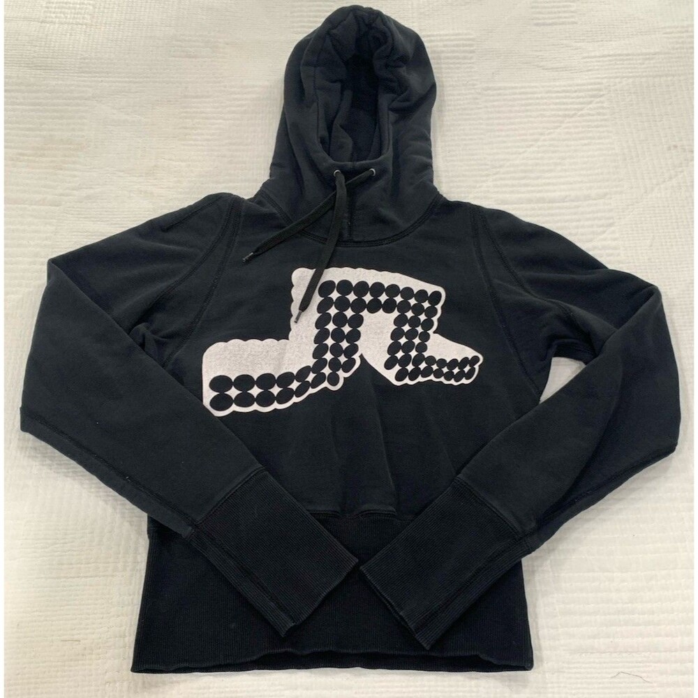 J.Lindeberg Hoodie Womens L Black Pullover Sweatshirt JL Logo Cotton Crop Length